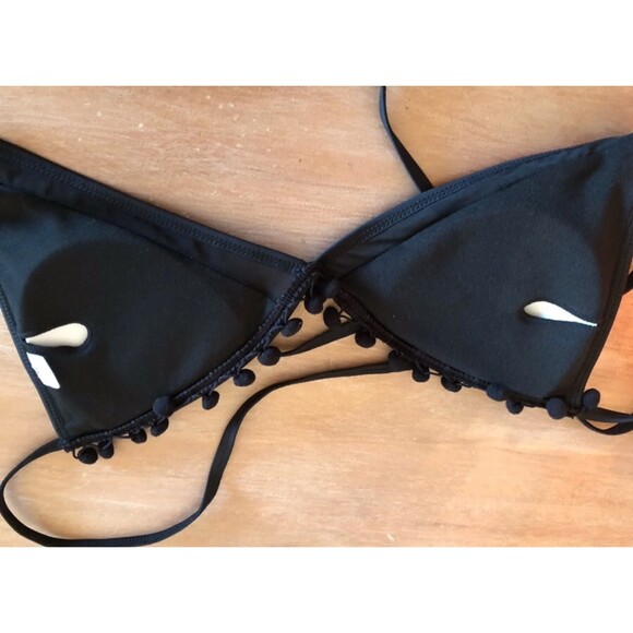 BLACK SIZE XL TRIANGLE TOP POM POM MESH HIGH WAIST BIKINI NWOT - Picture 8 of 9